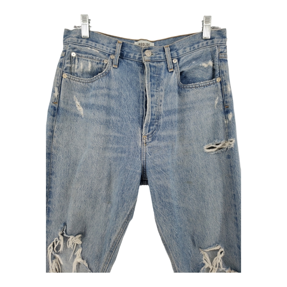 Agolde 90's Mid Rise Distressed Jeans 100% Cotton Size 27 Button Fly - Picture 9 of 13